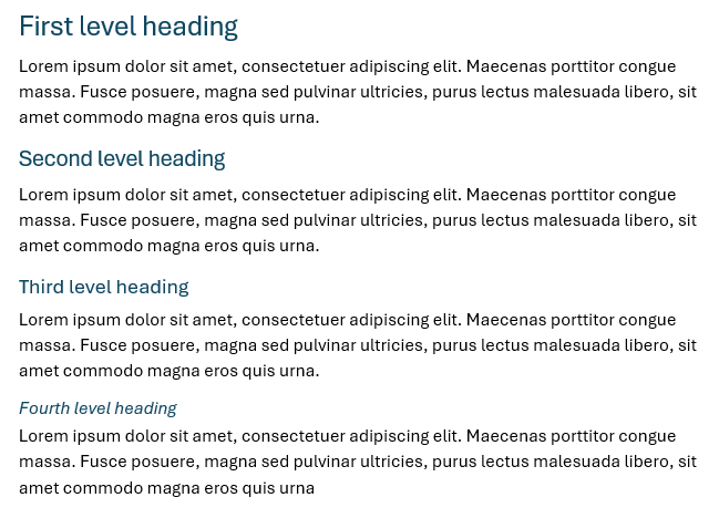 Heading 1-4 examples in Word